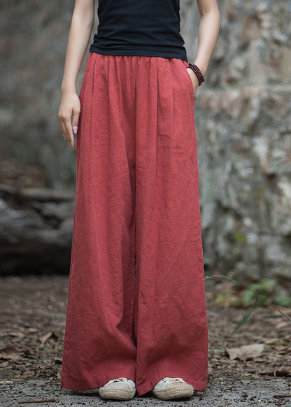 Navy Pockets Elastic Waist Linen Wide Leg Pants Summer Lk017