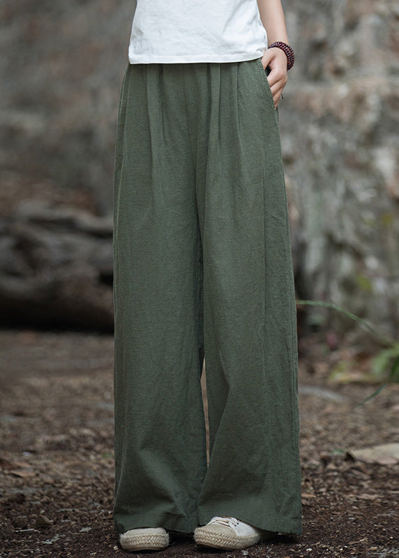 Navy Pockets Elastic Waist Linen Wide Leg Pants Summer Lk017