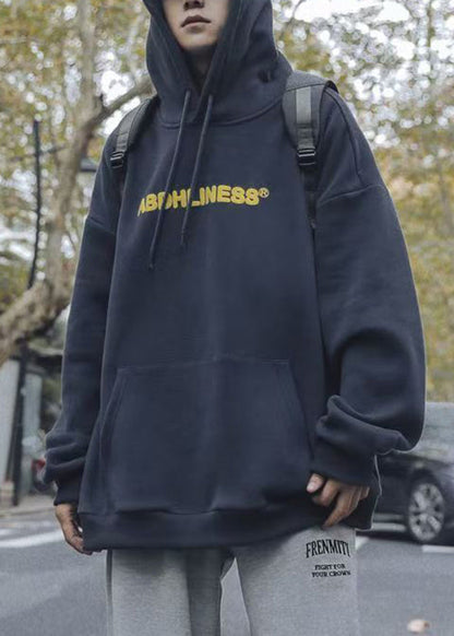 Navy Print Pockets Oversized Cotton Sweatshirt Spring Yq036