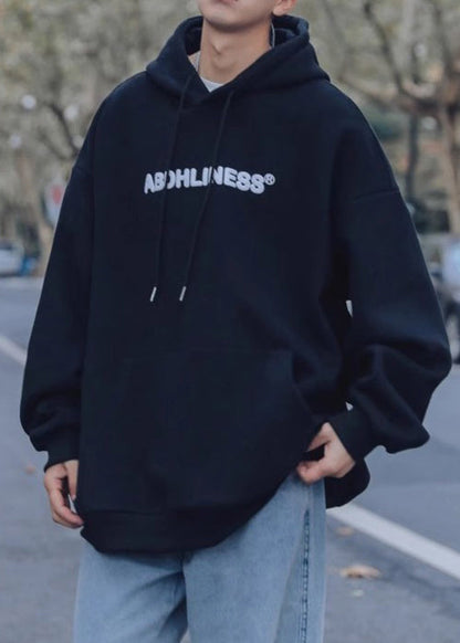 Navy Print Pockets Oversized Cotton Sweatshirt Spring Yq036