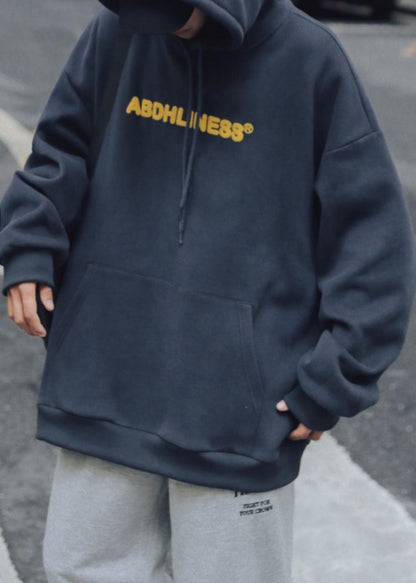 Navy Print Pockets Oversized Cotton Sweatshirt Spring Yq036