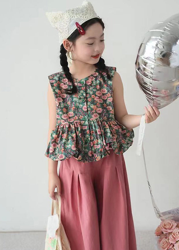 O-neck Print Kids Shirt and Crop Pants Two Pieces Set Summer Ss1018