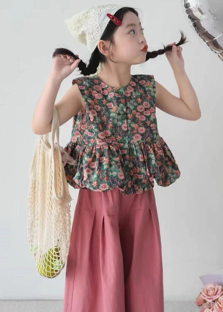 O-neck Print Kids Shirt and Crop Pants Two Pieces Set Summer Ss1018