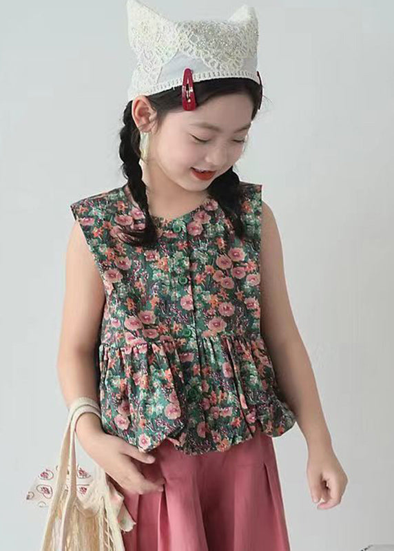 O-neck Print Kids Shirt and Crop Pants Two Pieces Set Summer Ss1018