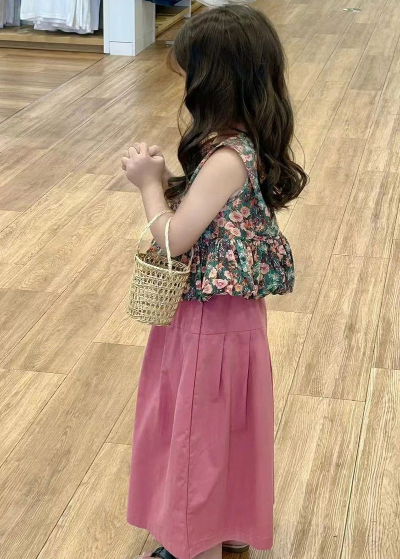 O-neck Print Kids Shirt and Crop Pants Two Pieces Set Summer Ss1018