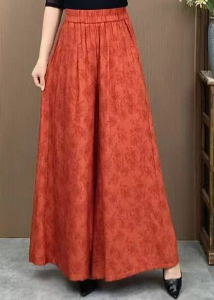 Orange Pockets Jacquard Cotton Wide Leg Pants Summer Bv079
