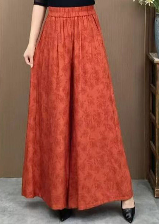 Orange Pockets Jacquard Cotton Wide Leg Pants Summer Bv079