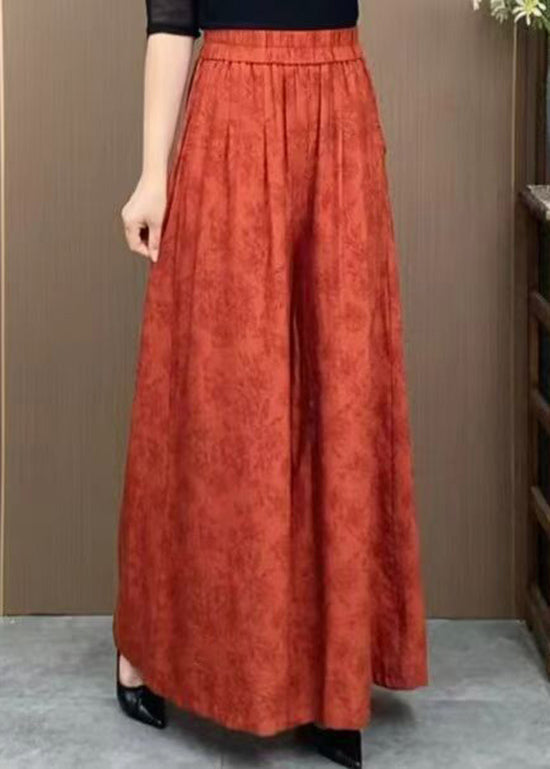 Orange Pockets Jacquard Cotton Wide Leg Pants Summer Bv079