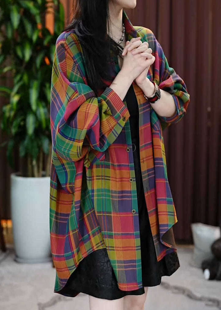 Peter Pan Collar Pockets Plaid Cotton Shirts Coats Fall Ql056