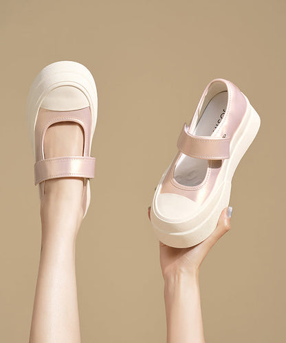 Pink Buckle Strap Splicing Platform Flat Feet Shoes Yc031
