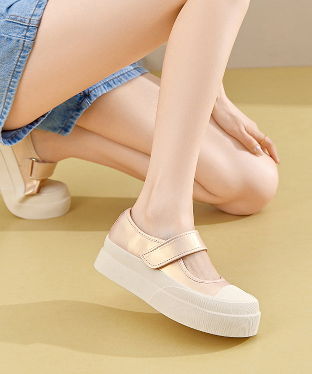 Pink Buckle Strap Splicing Platform Flat Feet Shoes Yc031