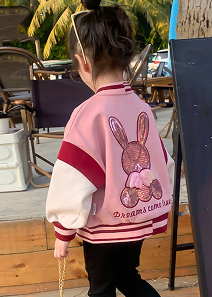 Pink O-neck Patchwork Kids Coat Fall Qv033