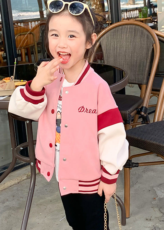 Pink O-neck Patchwork Kids Coat Fall Qv033