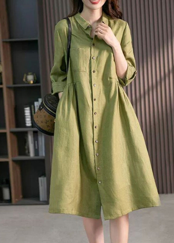 Pink Peter Pan Collar Button Wrinkled Maxi Dresses Long Sleeve Ly1739