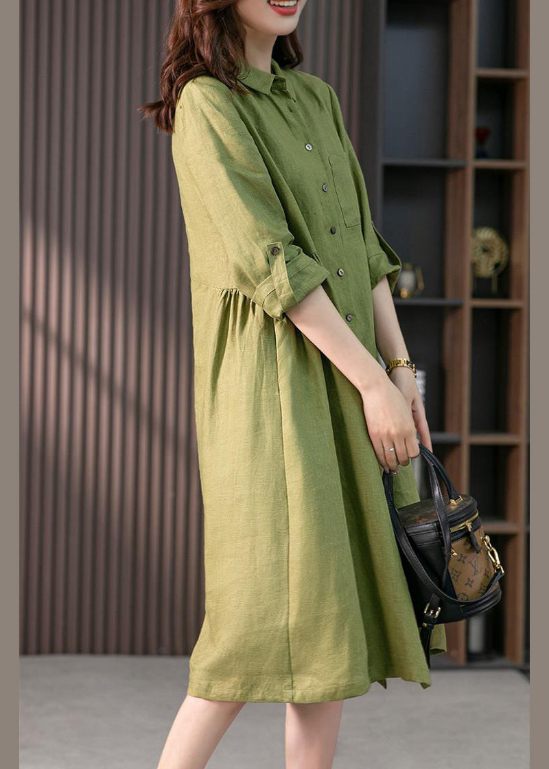 Pink Peter Pan Collar Button Wrinkled Maxi Dresses Long Sleeve Ly1739