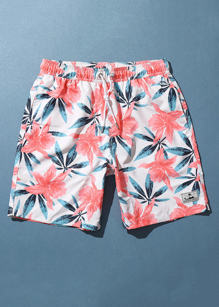 Waist Elastic Print Summer Pockets Cotton Shorts Pink
