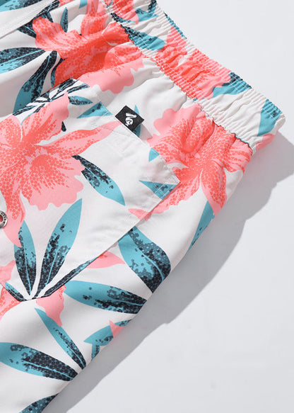 Waist Elastic Print Summer Pockets Cotton Shorts Pink