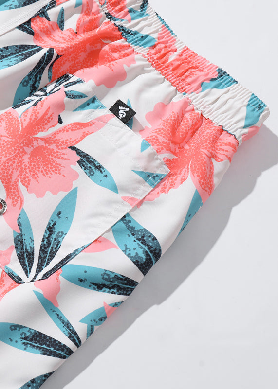 Waist Elastic Print Summer Pockets Cotton Shorts Pink