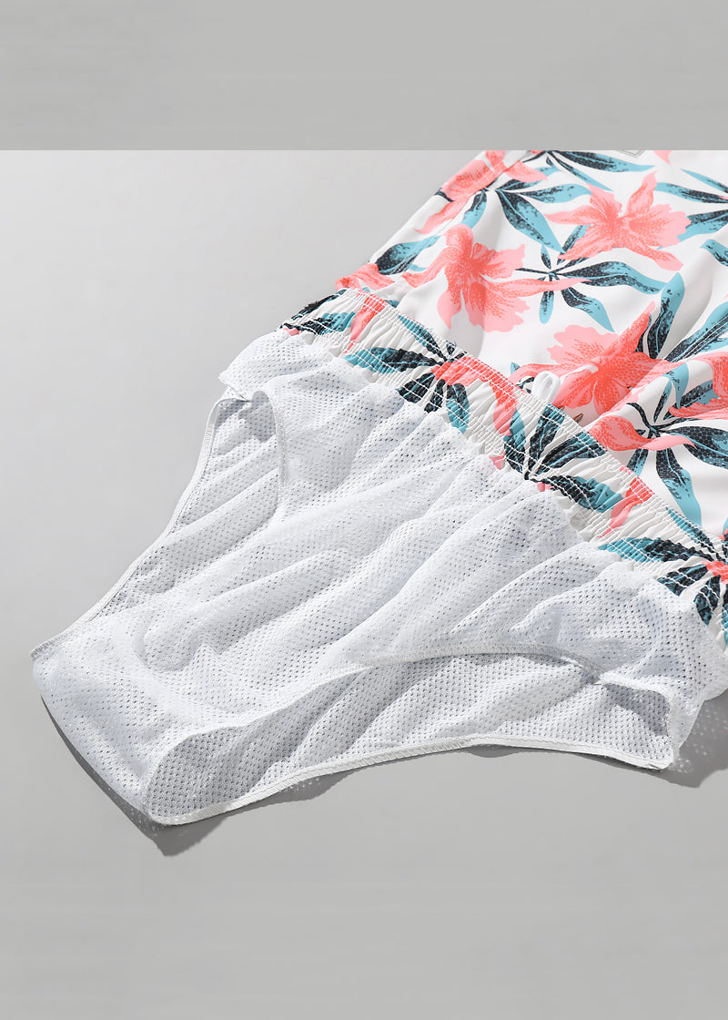 Waist Elastic Print Summer Pockets Cotton Shorts Pink