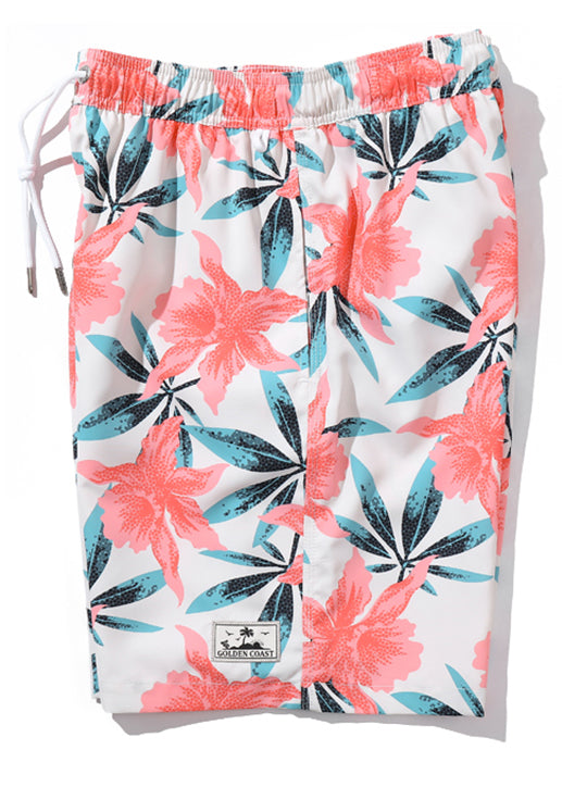 Waist Elastic Print Summer Pockets Cotton Shorts Pink