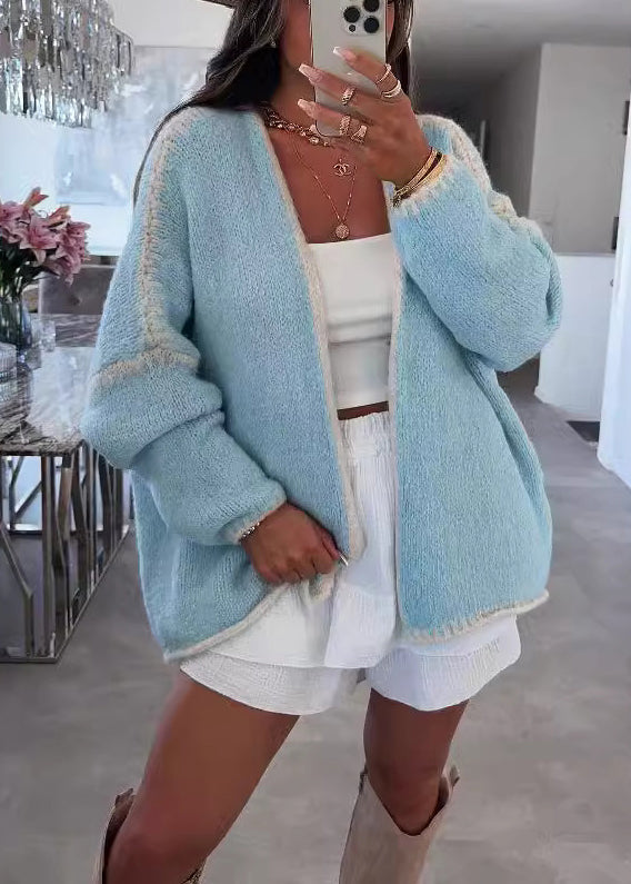 Pink V Neck Knit Loose Cardigans Fall Qy026