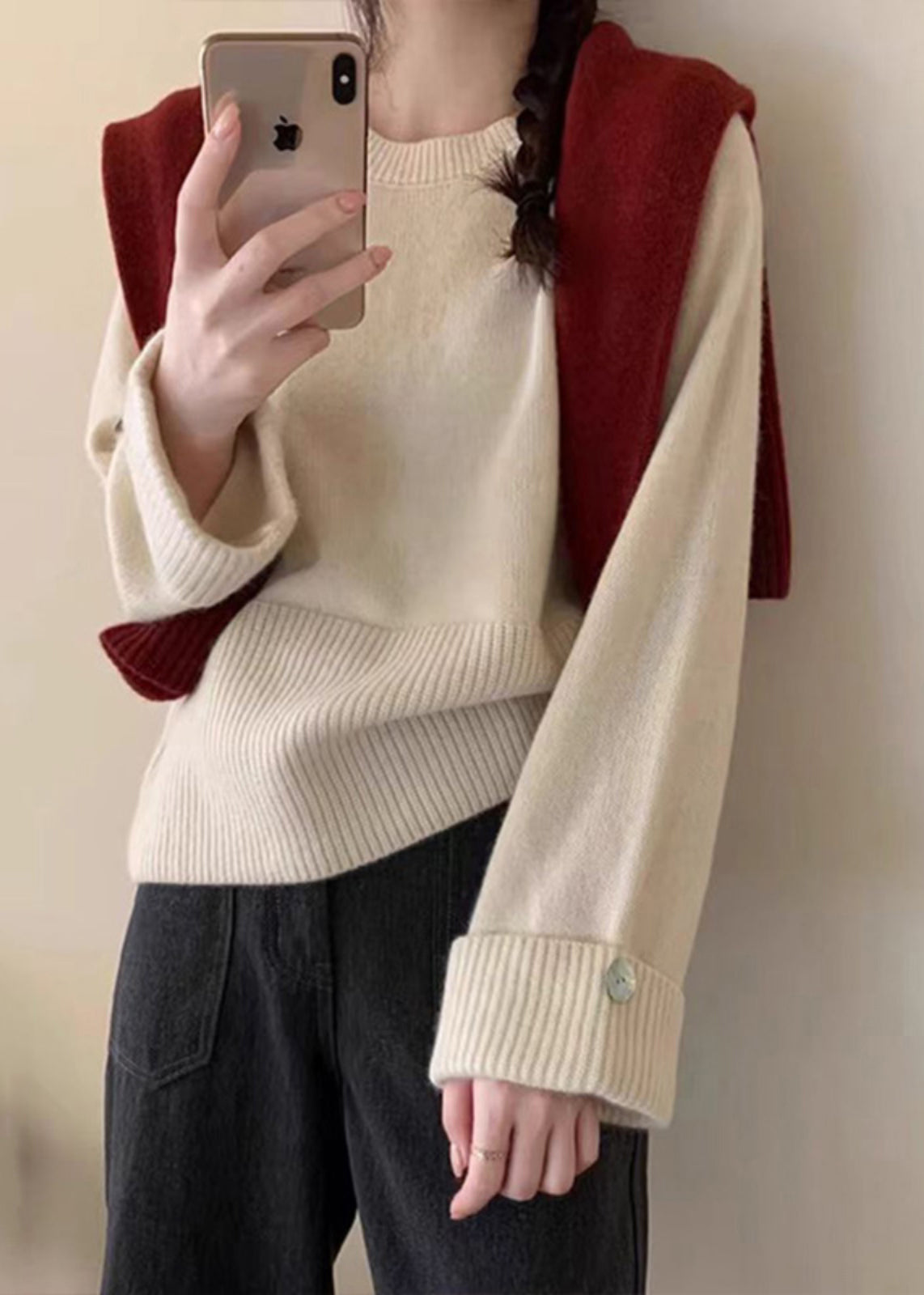 Purple O-neck Cozy Cotton Knit Sweater Top Fall Qp023