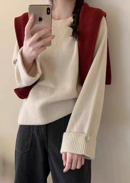 Purple O-neck Cozy Cotton Knit Sweater Top Fall Qp023