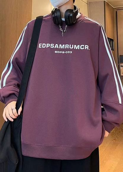 Purple Striped Letter Cotton Sweatshirt Fall Rp072