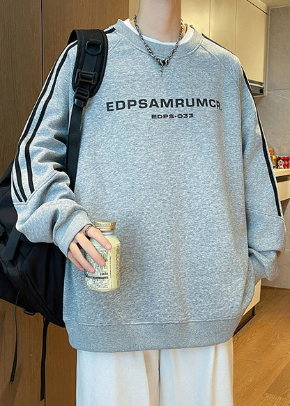 Purple Striped Letter Cotton Sweatshirt Fall Rp072