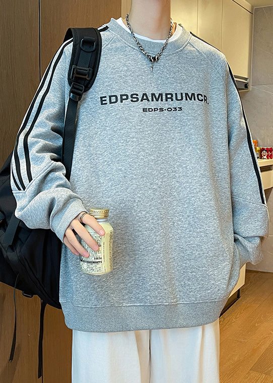 Purple Striped Letter Cotton Sweatshirt Fall Rp072