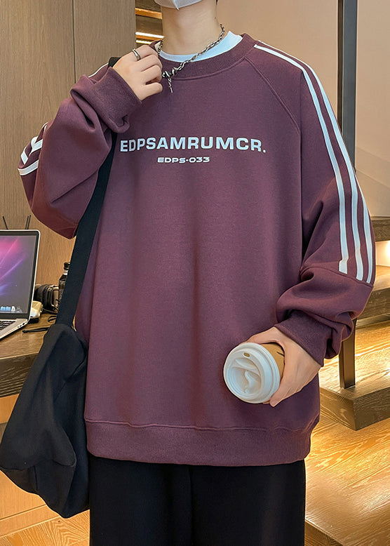 Purple Striped Letter Cotton Sweatshirt Fall Rp072