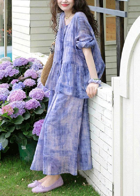 Two Tie Strap Spaghetti Dress and Dye Cardigans Purple