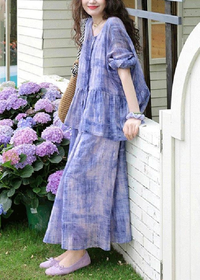 Two Tie Strap Spaghetti Dress and Dye Cardigans Purple