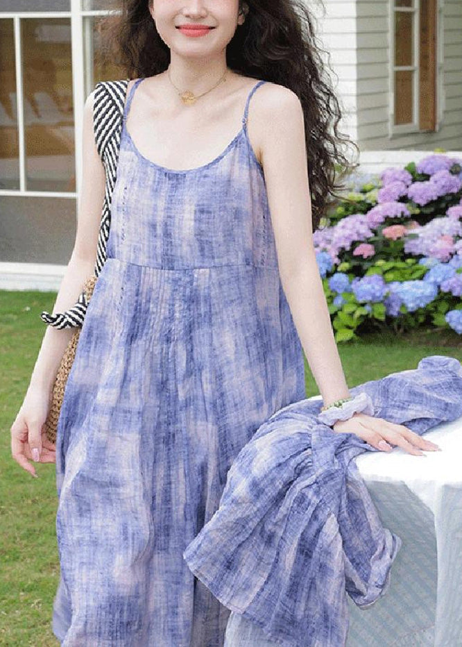 Two Tie Strap Spaghetti Dress and Dye Cardigans Purple