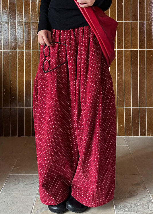 Pants Pockets High Spring Dot Corduroy Wide Red Leg Waist