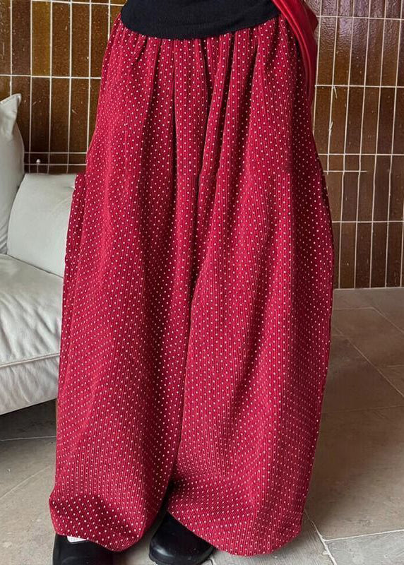 Pants Pockets High Spring Dot Corduroy Wide Red Leg Waist