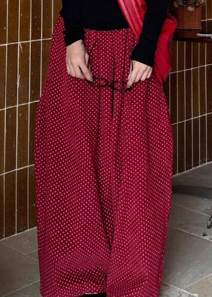 Pants Pockets High Spring Dot Corduroy Wide Red Leg Waist
