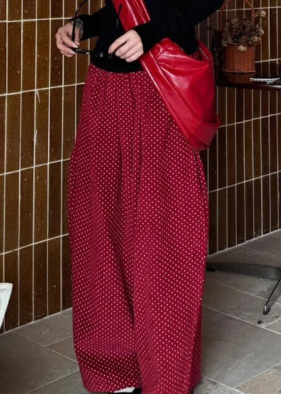Pants Pockets High Spring Dot Corduroy Wide Red Leg Waist