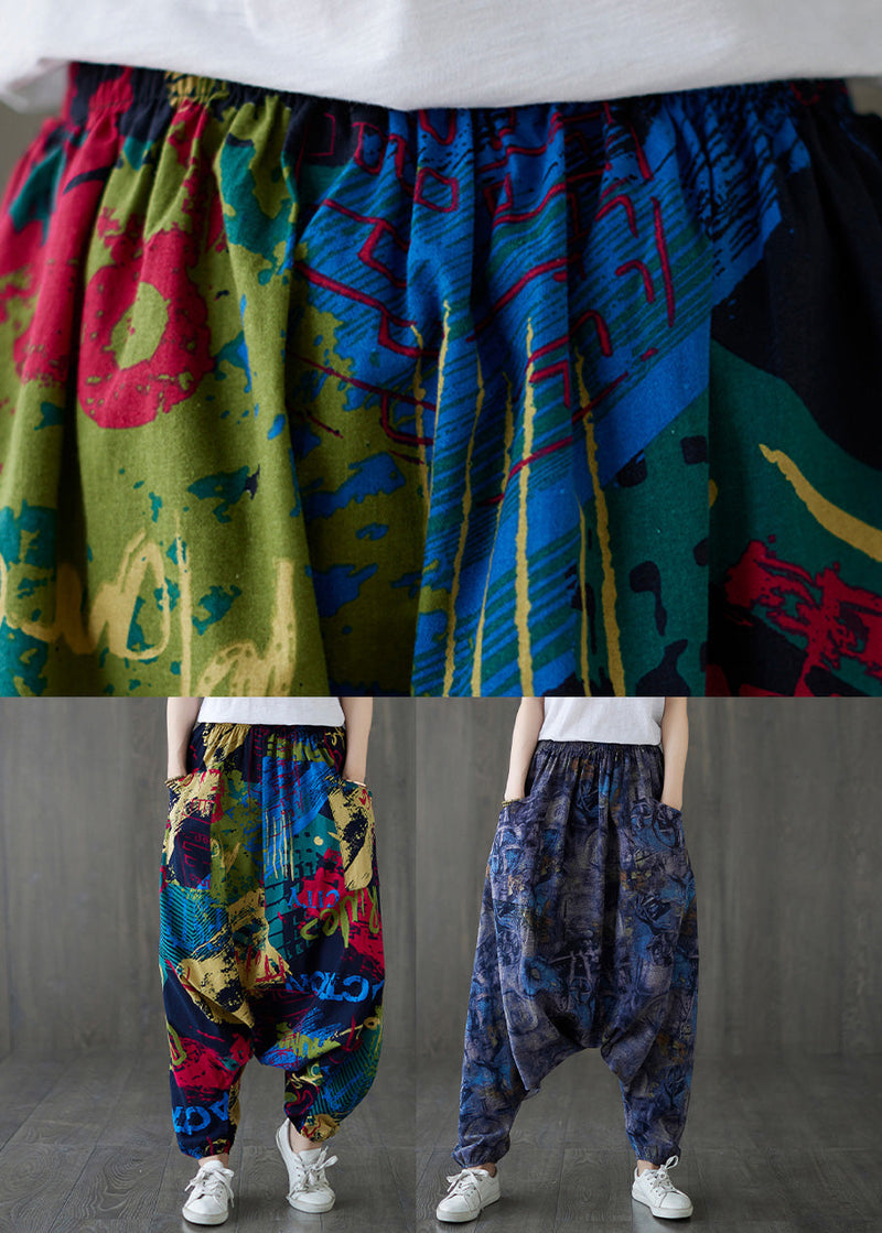 Blue Elastic Waist Loose Lantern Pants Summer Tq1046