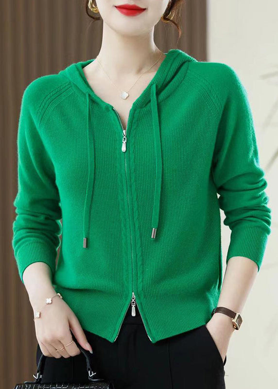 Red Zip Up Wool Knit Hooded Cardigans Spring Yy027