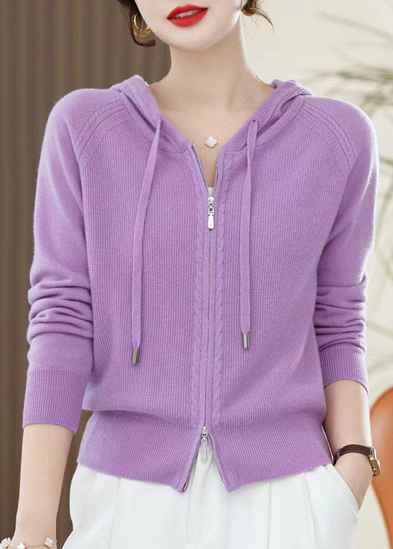 Red Zip Up Wool Knit Hooded Cardigans Spring Yy027