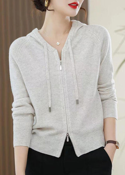 Red Zip Up Wool Knit Hooded Cardigans Spring Yy027
