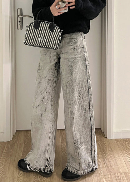 Retro Grey Patchwork High Waist Denim Pants Sa004