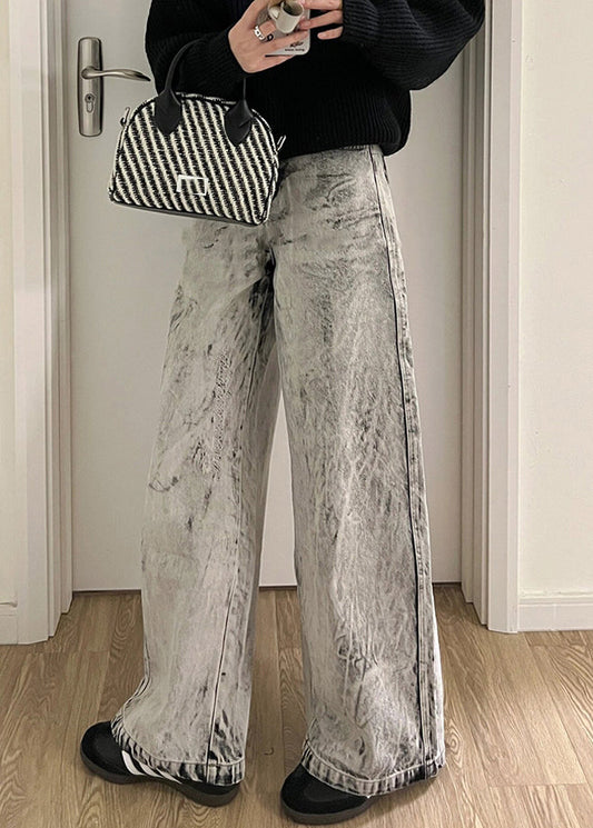 Retro Grey Patchwork High Waist Denim Pants Sa004