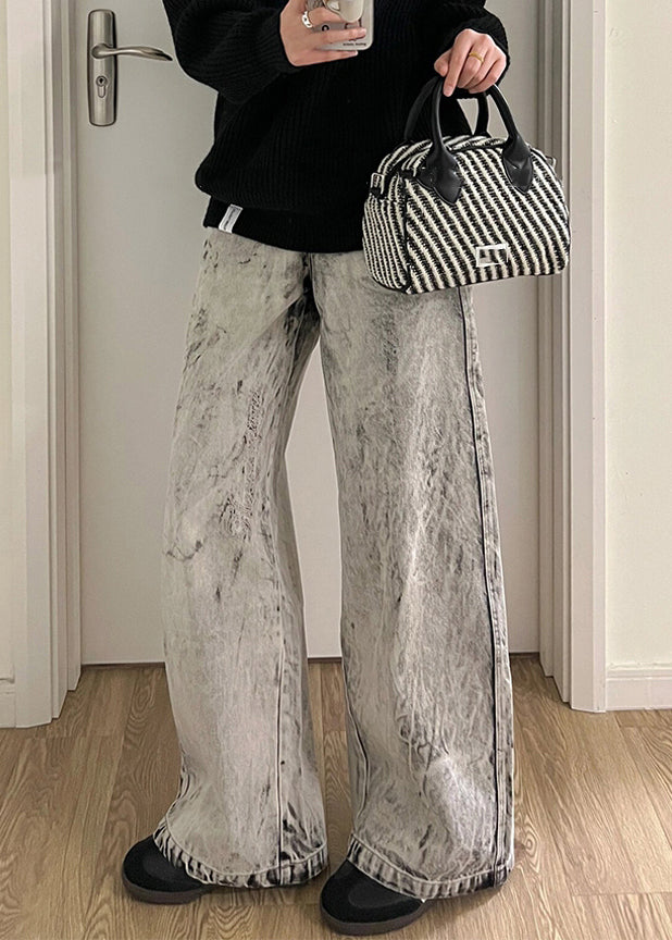 Retro Grey Patchwork High Waist Denim Pants Sa004