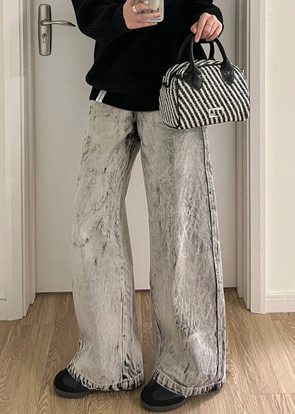 Retro Grey Patchwork High Waist Denim Pants Sa004