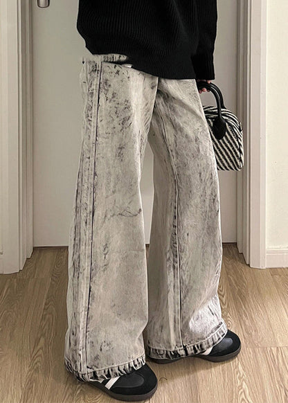 Retro Grey Patchwork High Waist Denim Pants Sa004