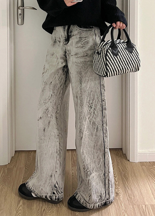 Retro Grey Patchwork High Waist Denim Pants Sa004