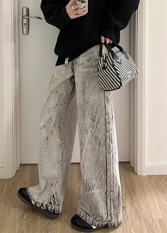 Retro Grey Patchwork High Waist Denim Pants Sa004
