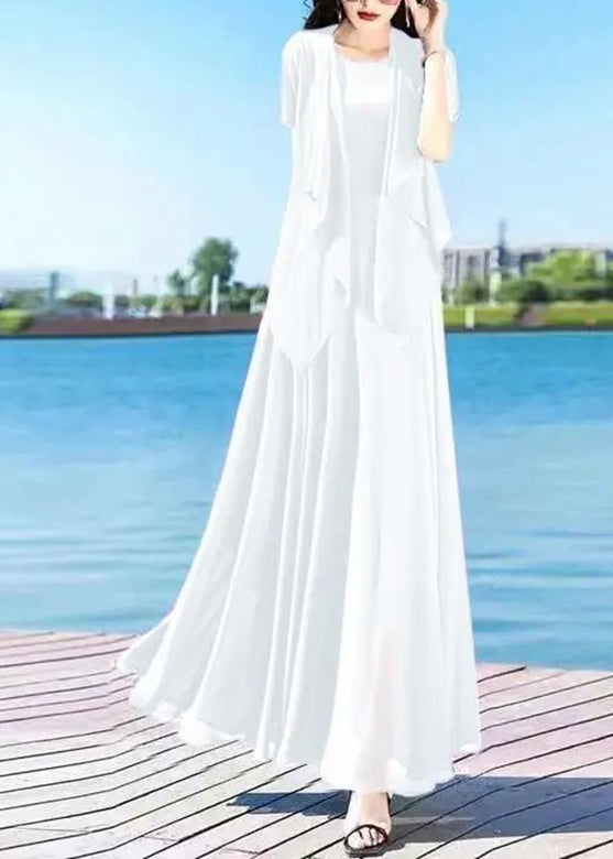 Royalblue O-neck Chiffon Cardigans and Long Dress Two Pieces Set Summer Ly1698